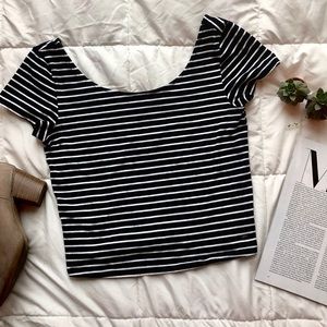 American Eagle Black & White Striped Crop Top